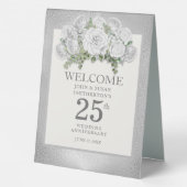 Plaque De Table Floral blanc argenté 25e anniversaire Mariage (Verso)