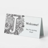 Plaque De Table Floral noir et blanc J Funny Bureau Message (Recto)