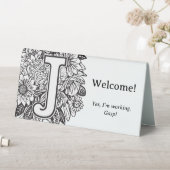 Plaque De Table Floral noir et blanc J Funny Bureau Message (En SItu (Tableau))