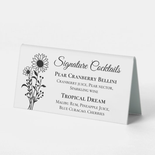 Plaque De Table Floral Sunflower Signature Boissons Bar Mariage (Recto)