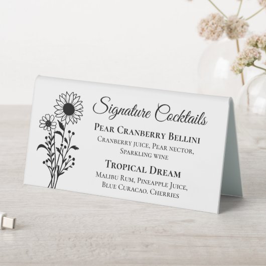 Plaque De Table Floral Sunflower Signature Boissons Bar Mariage (En SItu (Tableau))