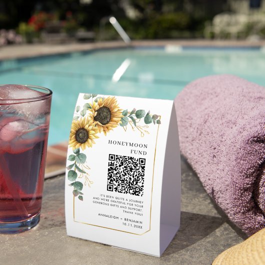Plaque De Table Floral Sunflower with QR Code Honeymoon Fund (InVersositu (sur table))