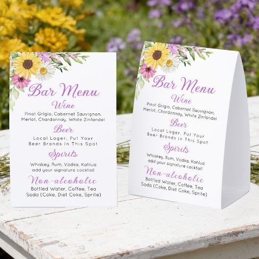 Plaque De Table Floral Wedding Wildflower Sunflower Daisy Bar
