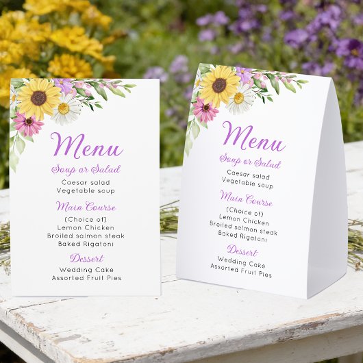 Plaque De Table Floral Wedding Wildflower Sunflower Daisy Menu