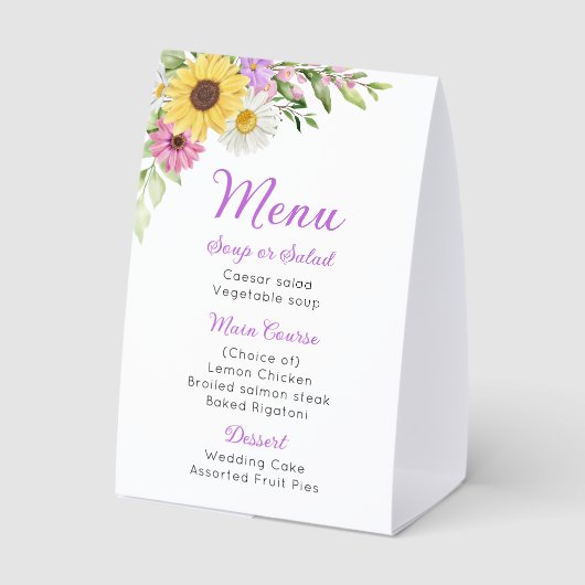 Plaque De Table Floral Wedding Wildflower Sunflower Daisy Menu (Verso)
