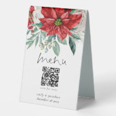 Plaque De Table Florales rouges d'hiver Poinsettia Menu Qr Code Ma (Verso)