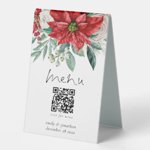 Plaque De Table Florales rouges d'hiver Poinsettia Menu Qr Code Ma