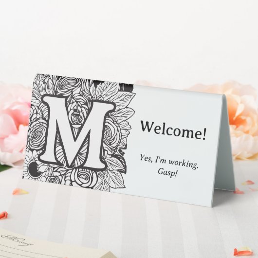 Plaque De Table Flore noire et blanche M Funny Bureau Message (In SItu (Mariage))