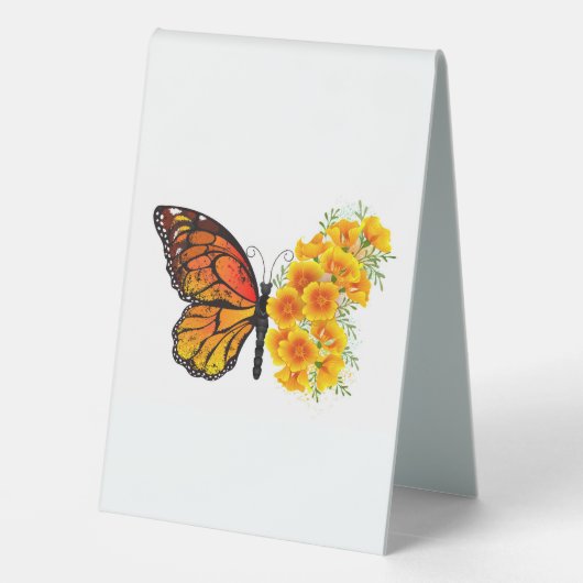 Plaque De Table Flower Butterfly with Yellow California Poppy (Verso)