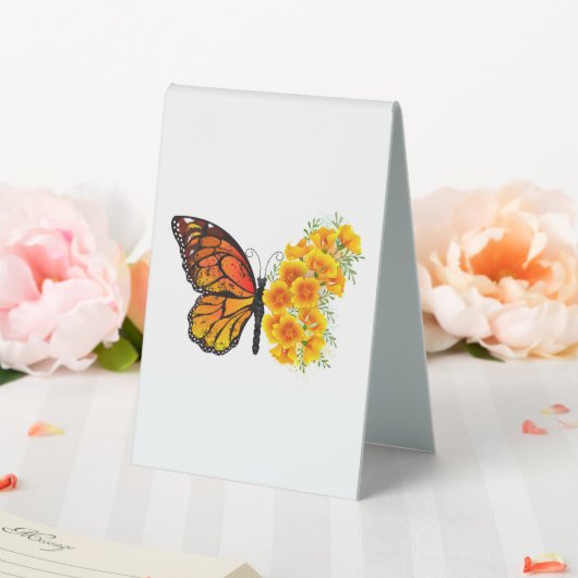 Plaque De Table Flower Butterfly with Yellow California Poppy (In SItu (Mariage))