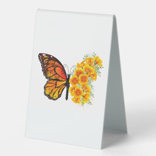 Plaque De Table Flower Butterfly with Yellow California Poppy (Recto)