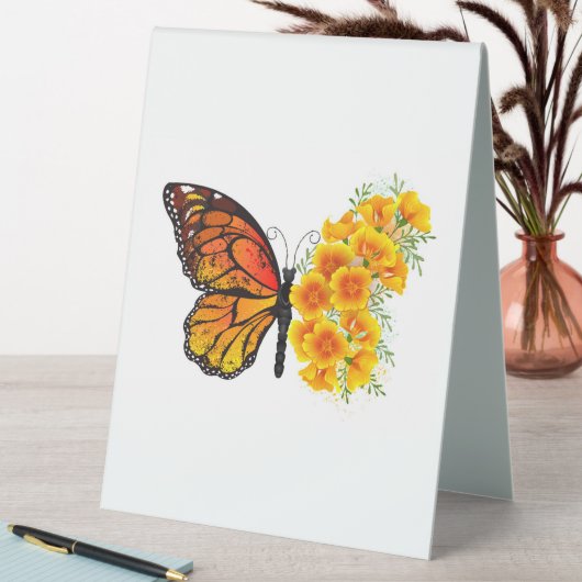 Plaque De Table Flower Butterfly with Yellow California Poppy (En SItu (Tableau))