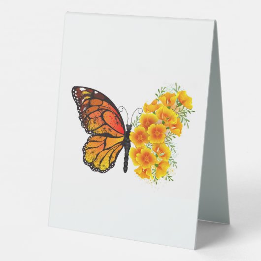 Plaque De Table Flower Butterfly with Yellow California Poppy (Verso)