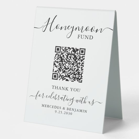 Plaque De Table Fonds de lune de miel Élégante calligraphie Code Q (Recto)