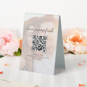 Plaque De Table Fonds de lune de miel mariage QR Code Photo
