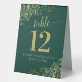 Plaque De Table Fractions d'or sur Emerald Green Mariage Numéro de (Recto)