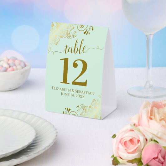 Plaque De Table Fractions d'or sur Neo Mint Green Mariage Numéro d (Insitu (mariage))