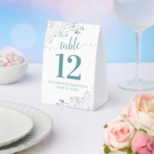 Plaque De Table Fractions en argent Turquoise sur le Mariage blanc