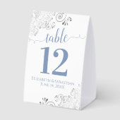 Plaque De Table Frills d'argent bleu sur le Mariage blanc Numéro d (Verso)