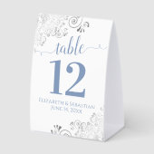 Plaque De Table Frills d'argent bleu sur le Mariage blanc Numéro d (Recto)