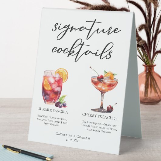 Plaque De Table Fruity Mariage Signature Cocktails Menu (En SItu (Tableau))