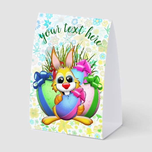 Plaque De Table Funny Bunny biting an Easter Egg (Recto)