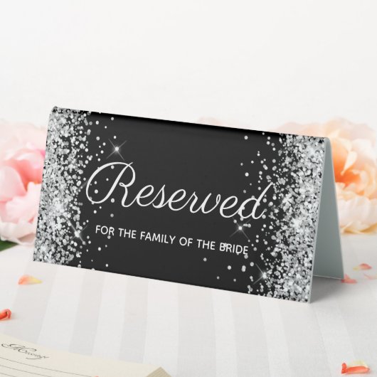Plaque De Table Girly Argent Pailleté Noir Réservé (In SItu (Mariage))
