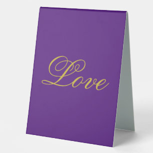 Plaque De Table Gold Color Script Love Purple Calligraphy