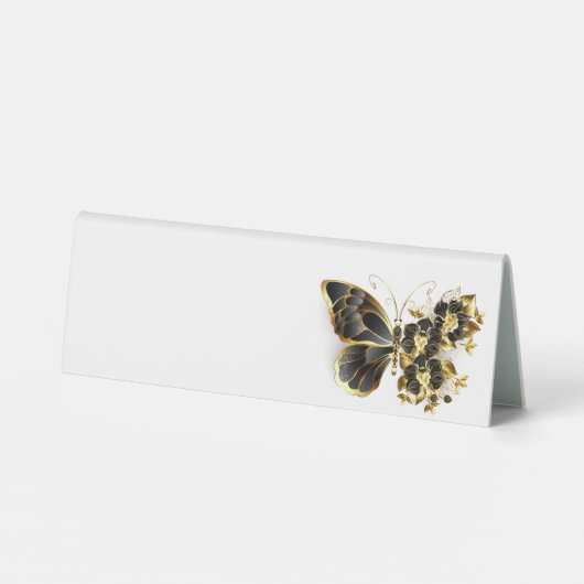 Plaque De Table Gold flower Butterfly with Black Orchid (Verso)