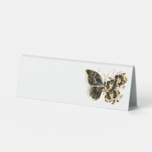 Plaque De Table Gold flower Butterfly with Black Orchid (Recto)