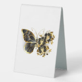 Plaque De Table Gold flower Butterfly with Black Orchid (Verso)