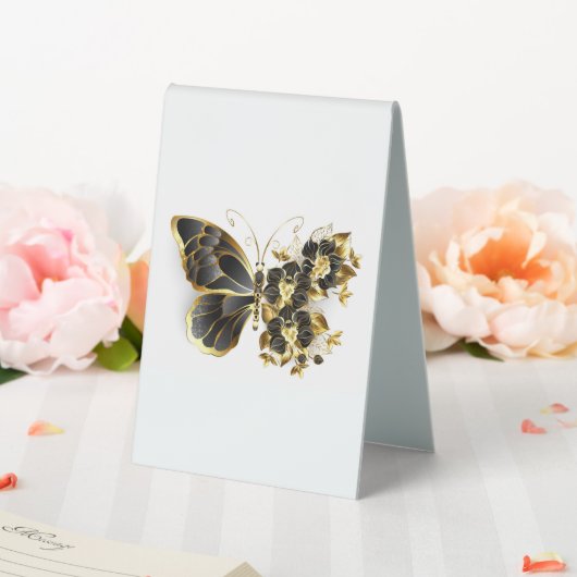 Plaque De Table Gold flower Butterfly with Black Orchid (In SItu (Mariage))