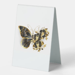 Plaque De Table Gold flower Butterfly with Black Orchid