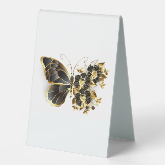 Plaque De Table Gold flower Butterfly with Black Orchid (Recto)