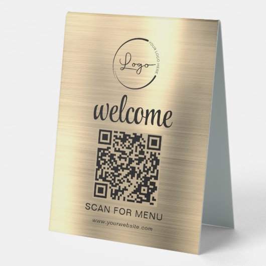 Plaque De Table Gold personnalisé QR Code Menu Texte Entreprise mo (Verso)