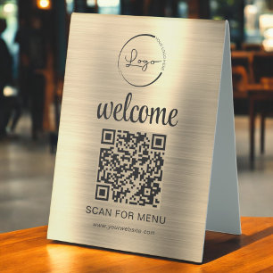 Plaque De Table Gold personnalisé QR Code Menu Texte Entreprise mo
