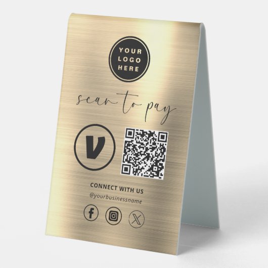 Plaque De Table Gold QR Code Paiement - Analyser pour payer Logo d (Verso)