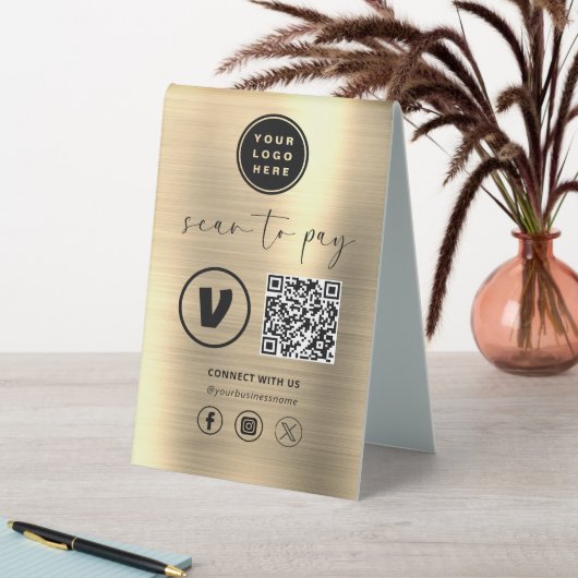 Plaque De Table Gold QR Code Paiement - Analyser pour payer Logo d (En SItu (Tableau))