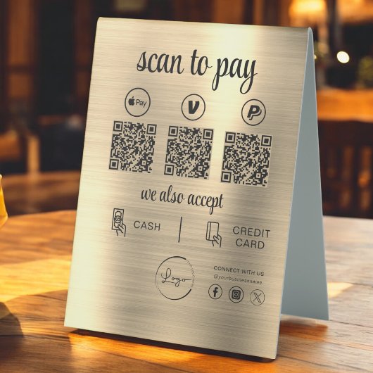 Plaque De Table Gold QR Code Paiement - Analyser pour payer Logo d