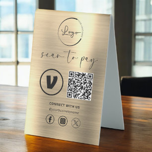 Plaque De Table Gold QR Code Paiement - Analyser pour payer Logo d