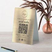 Plaque De Table Gold QR Code Scan To Follow Us on Social Network (En SItu (Tableau))