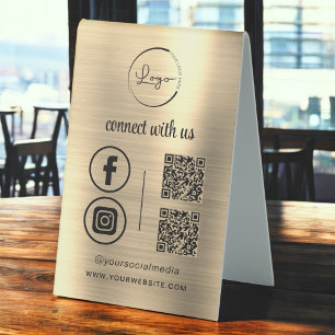 Plaque De Table Gold QR Connect With Us Business Logo Médias socia