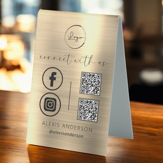 Plaque De Table Gold QR Connect With Us Business Logo Médias socia