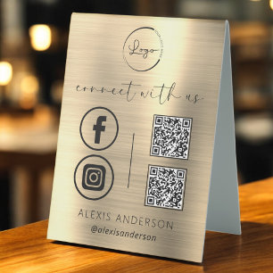 Plaque De Table Gold QR Connect With Us Business Logo Médias socia