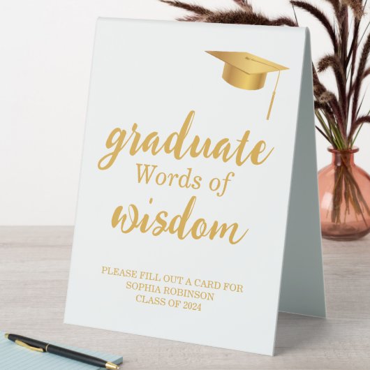 Plaque De Table Gold Script Graduation Party Paroles de sagesse (En SItu (Tableau))