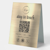 Plaque De Table Gold Social Media QR Code Business Logo (Recto)