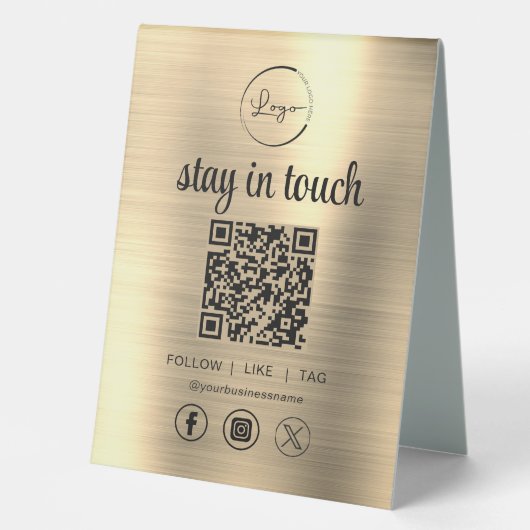 Plaque De Table Gold Social Media QR Code Business Logo (Recto)