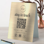 Plaque De Table Gold Social Media QR Code Business Logo (En SItu (Tableau))