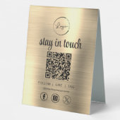 Plaque De Table Gold Social Media QR Code Business Logo (Verso)