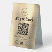 Plaque De Table Gold Social Media QR Code Business Logo (Verso)